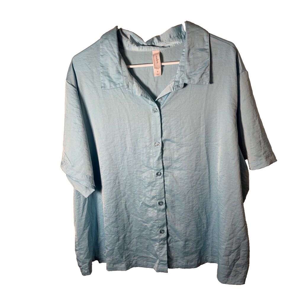 Auden Shirt Women's 2X Button Up Short Sleeve Satin Pajama Top Lightweight